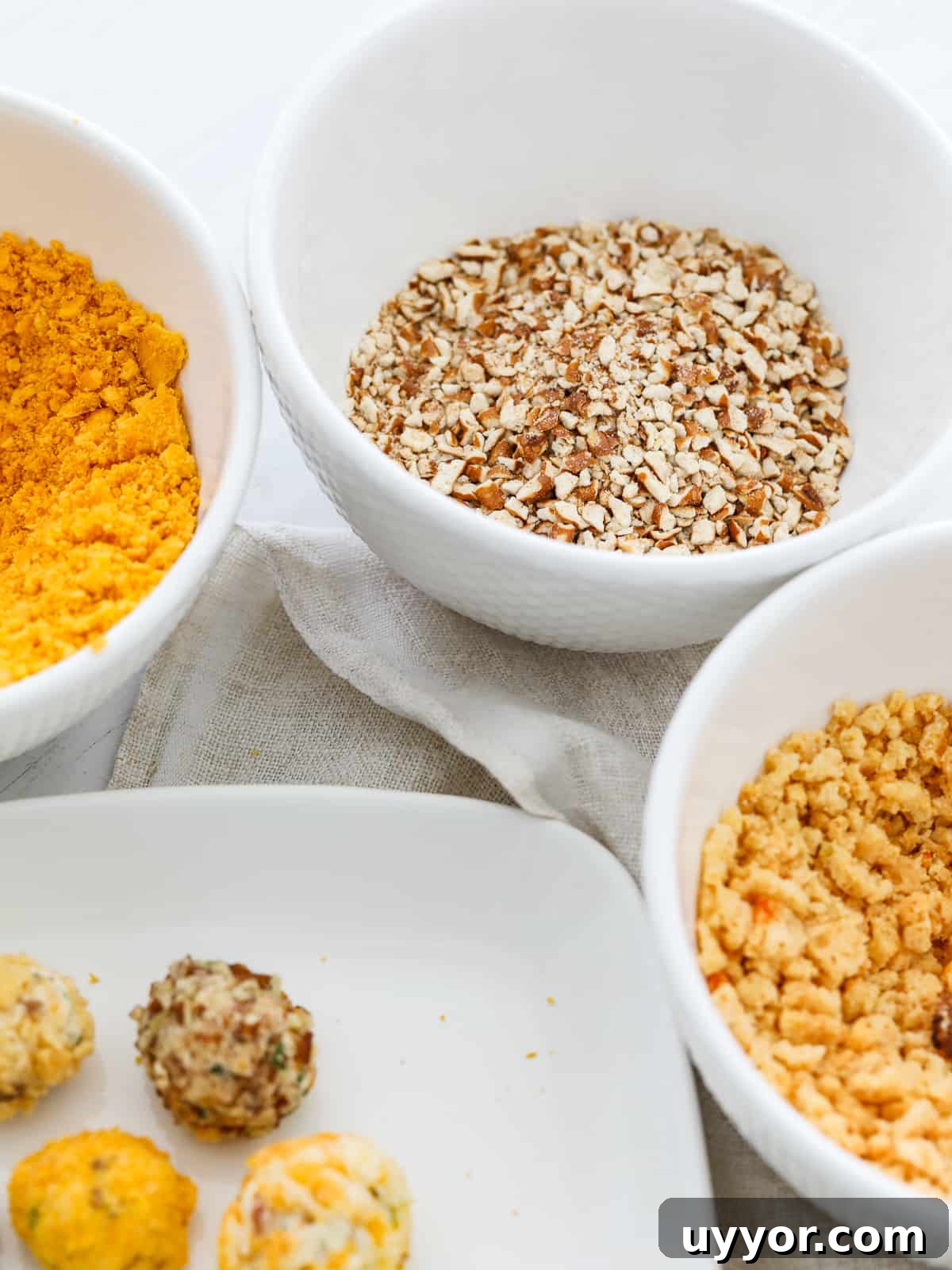 Savory Mini Cheese Truffles: Bite-Sized Party Cheese Balls 4 Toppings for cheese truffles