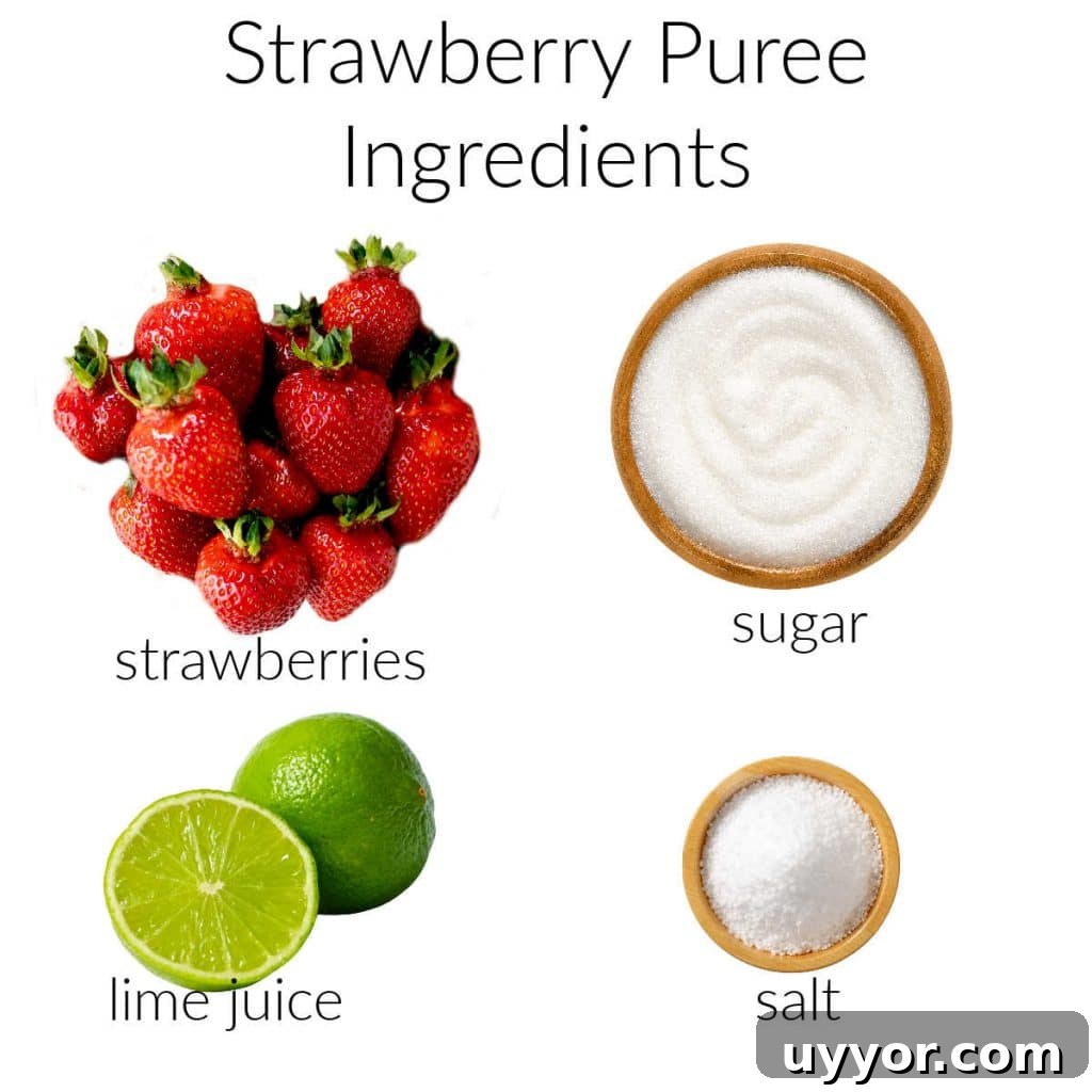 Ingredient collage for strawberry puree.