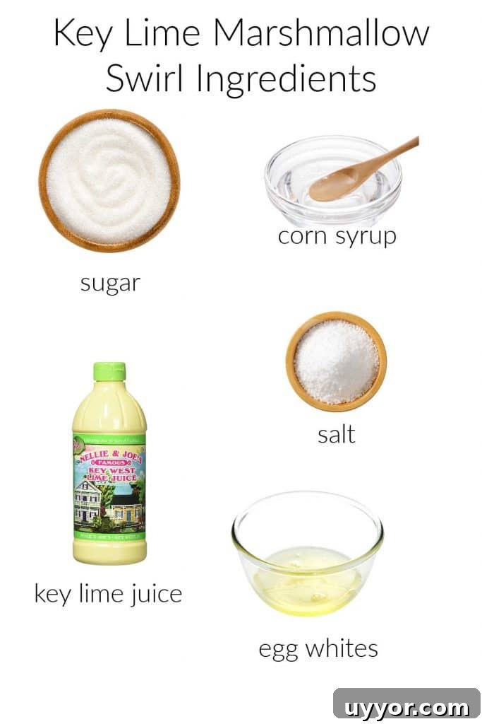 Ingredient collage for key lime marshmallow swirl.