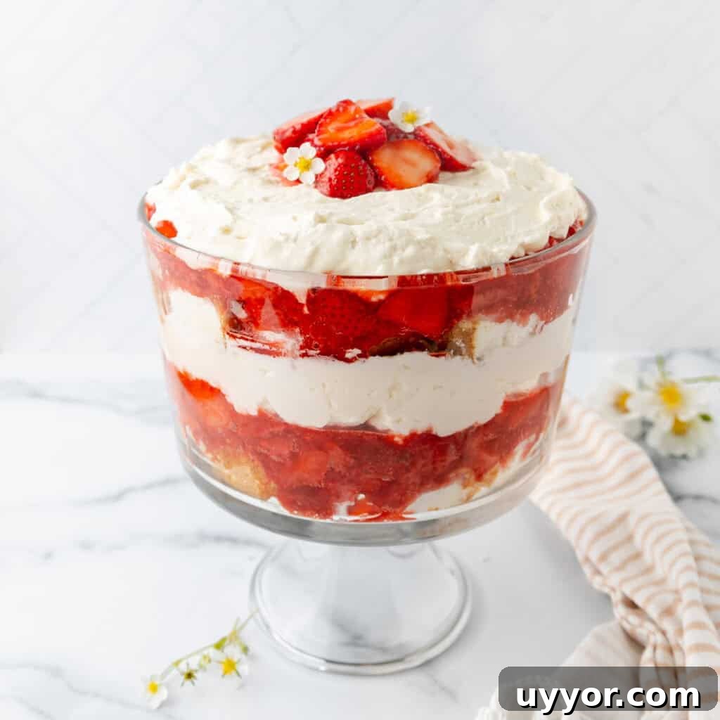 Patriotic Red White & Blue Chex Mix Recipe for 4th of July 12 Red and white layered trifle in a glass dish.