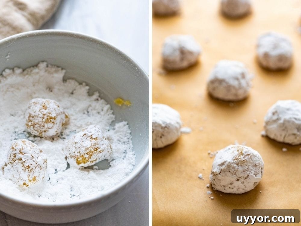Chewy Ricciarelli: Traditional Italian Almond Cookies 6 rolling the almond paste cookies in powdered sugar.