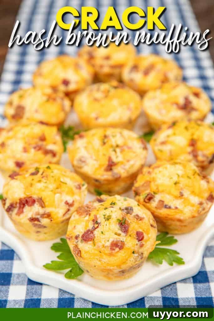 platter of bacon hash brown muffins with text overlay