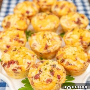 platter of bacon hash brown muffins with text overlay