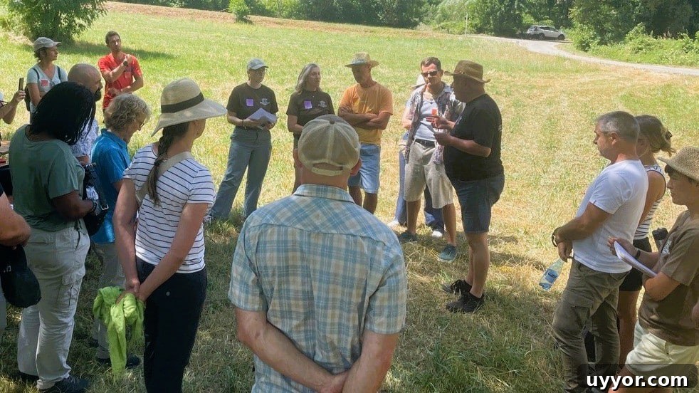 48 Hours in Provence: Follow Lavender from Field to Essential Oil 3 Distillerie Bleu Provence Founder Philippe Soguel leads the discussion in our circle of lavender farmers, Dr. Bronner’s Special Ops team plus Michael and me (in the striped shirt).