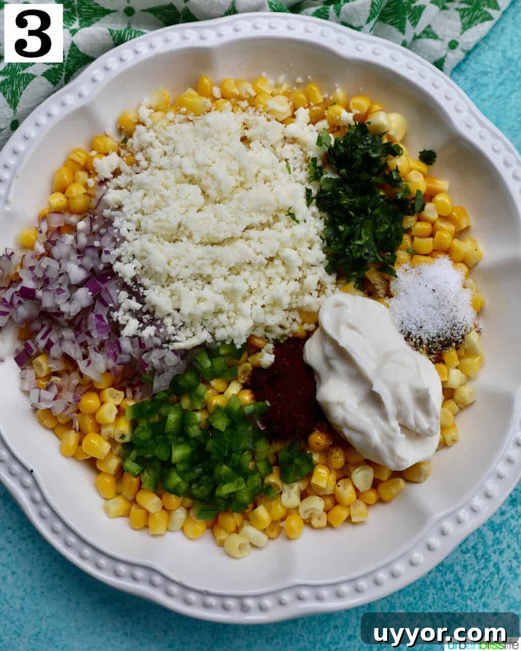 Creamy Mexican Street Corn Dip (Elote Dip) Recipe 7 ingredients for elote dip in one big bowl.