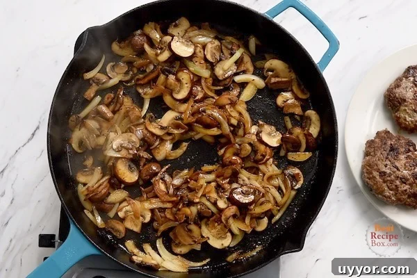 Salisbury Steak with Savory Mushroom and Onion Gravy 5 Mushrooms and onions browned in a skillet