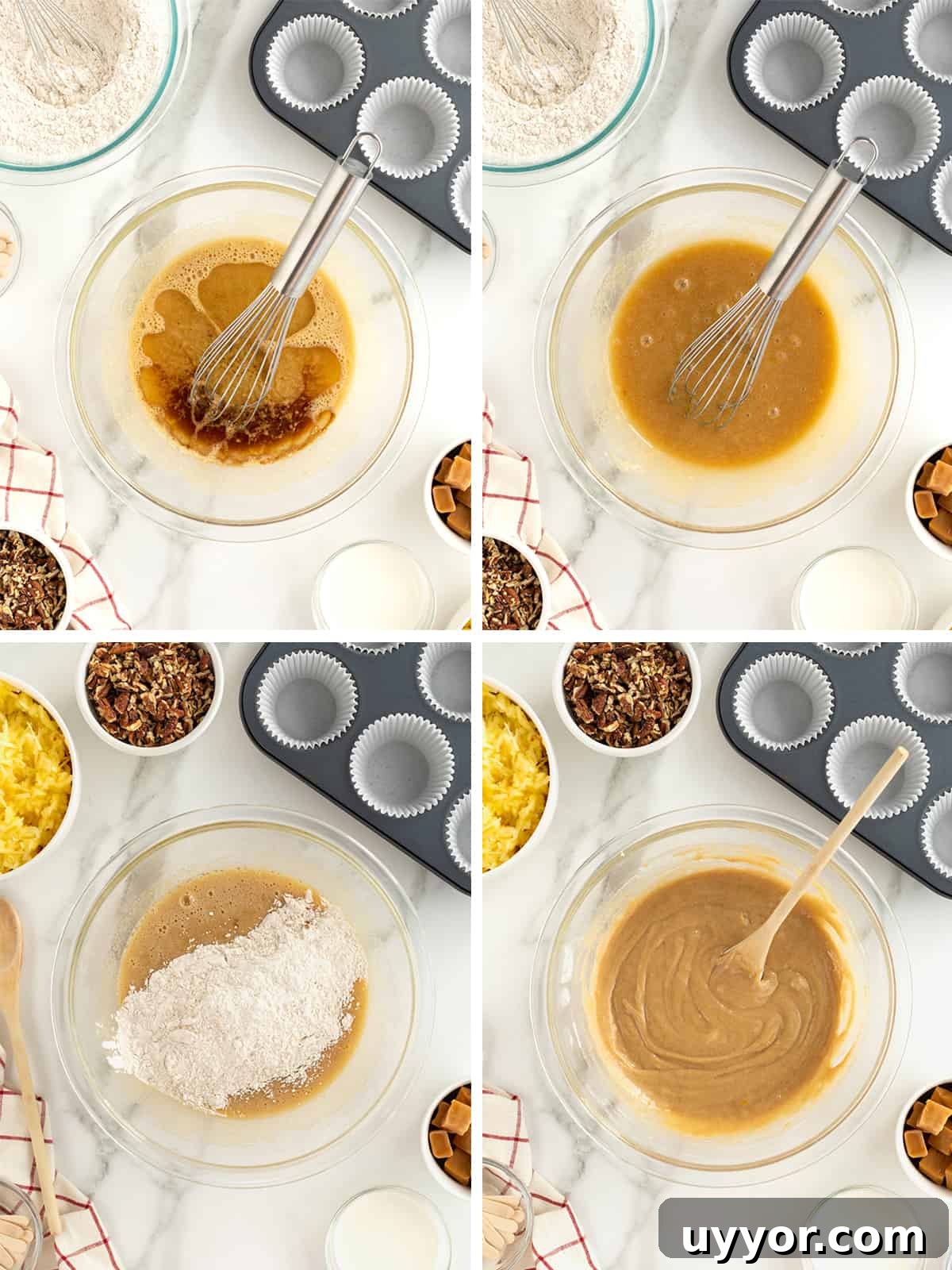 Caramel Apple Cupcake Recipe with Brown Butter Streusel 7 Steps to make caramel apple cupcake batter.